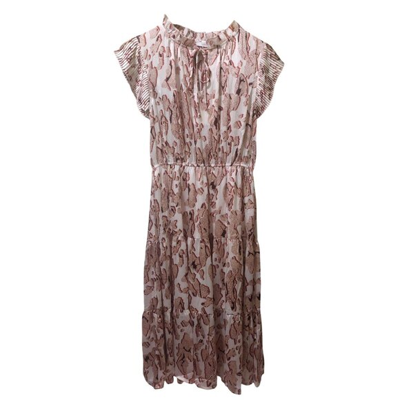 NWT Voy Brown/Cream Abstract Print Midi Dress Size SMALL - Picture 2 of 7